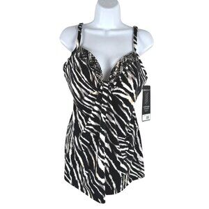 Miraclesuit Marina Tankini Swim Top Size 16 Zebra Animal Print NWT SW-2106